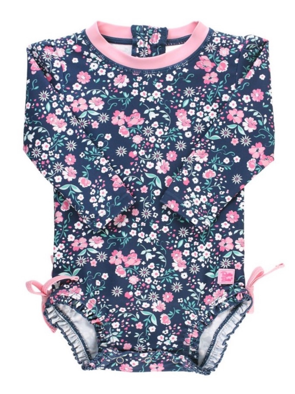 Ruffles Butts Long Sleeve 1 Piece Rash Guard in Moonlit Meadow, 18/24 months